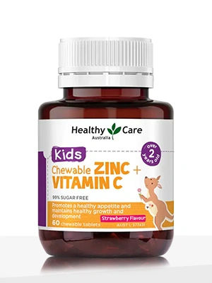 Healthy Care Kids Chewable Zinc + Vitamin C – 60 Chewable Tablets