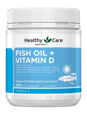 Healthy Care Fish Oil + Vitamin D – 200 Capsules